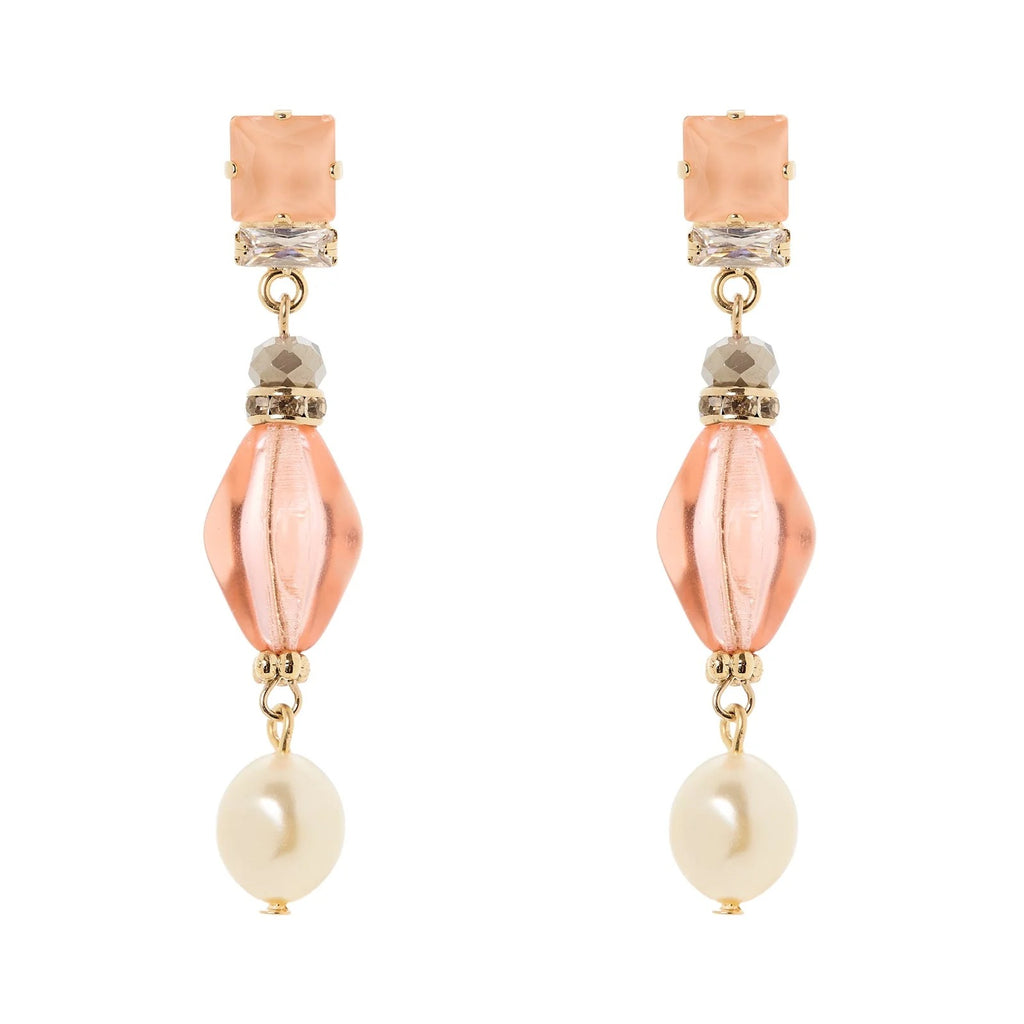 SODINI Orecchini Donna Lunghi Hera Rosa con Cristalli, Zirconi e Perla 552479