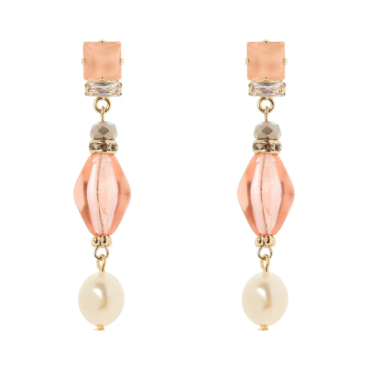 SODINI Orecchini Donna Lunghi Hera Rosa con Cristalli, Zirconi e Perla 552479