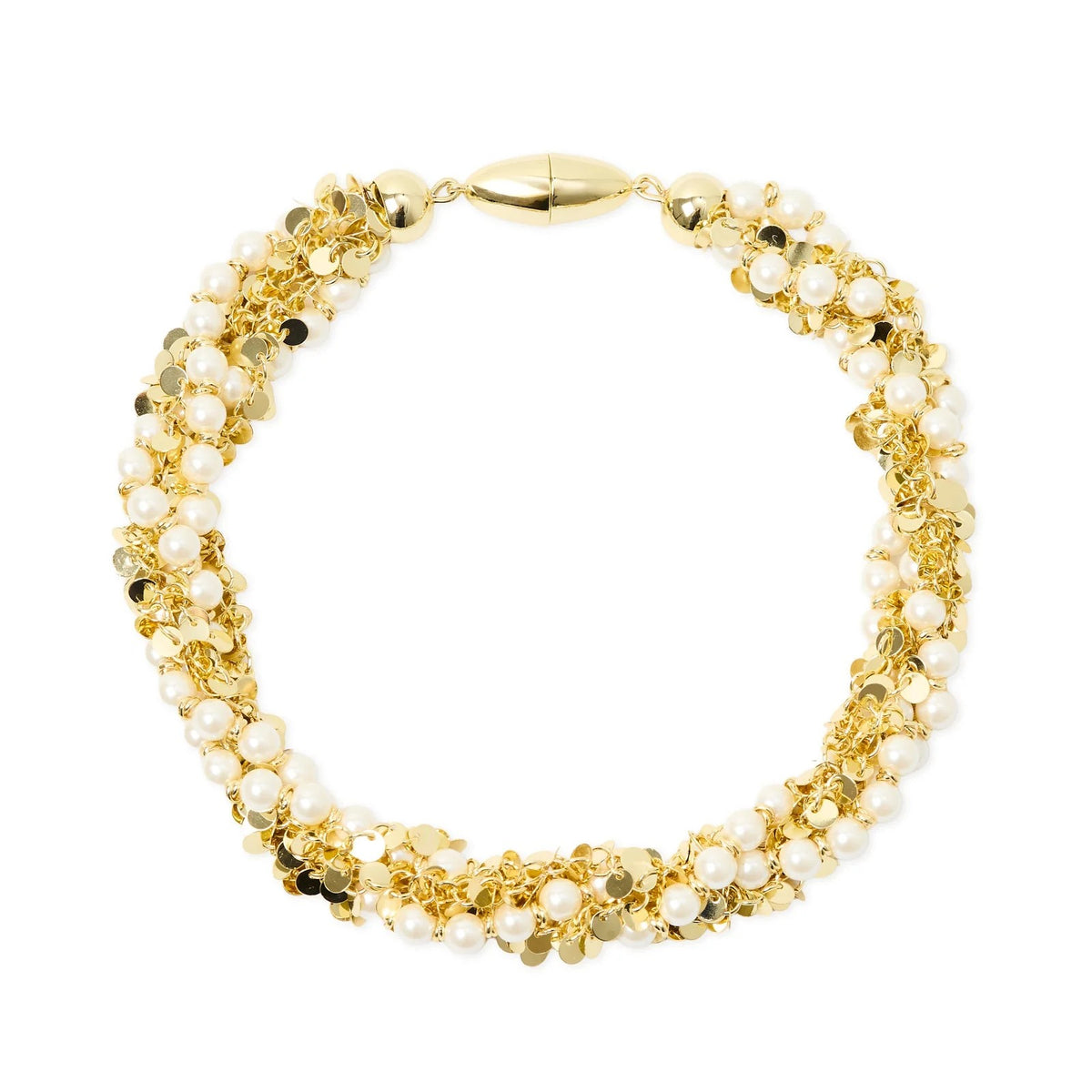 SODINI Collana Donna Torchon Eve Oro e Bianco con Paillettes e Perle 912940