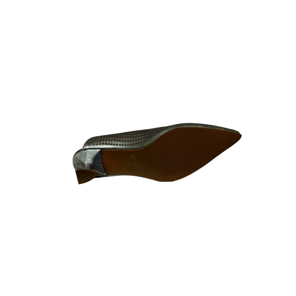 LA VITRINA PISALADDER-50 scarpa donna sling-back traforata in pelle laminata argento/platino