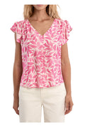 MOLLY BRACKEN LA1472EE blusa donna rosa bianco volant scollo V