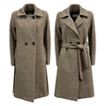 Lucrezia T Cappotto Donna Doppiopetto in Tessuto Spinato Beige/Marrone con Cintura – L25712 LU120