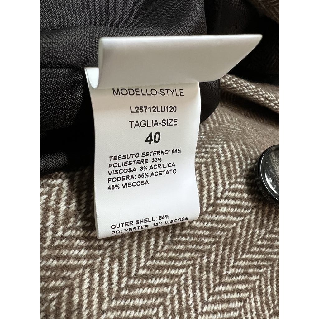 Lucrezia T Cappotto Donna Doppiopetto in Tessuto Spinato Beige/Marrone con Cintura – L25712 LU120