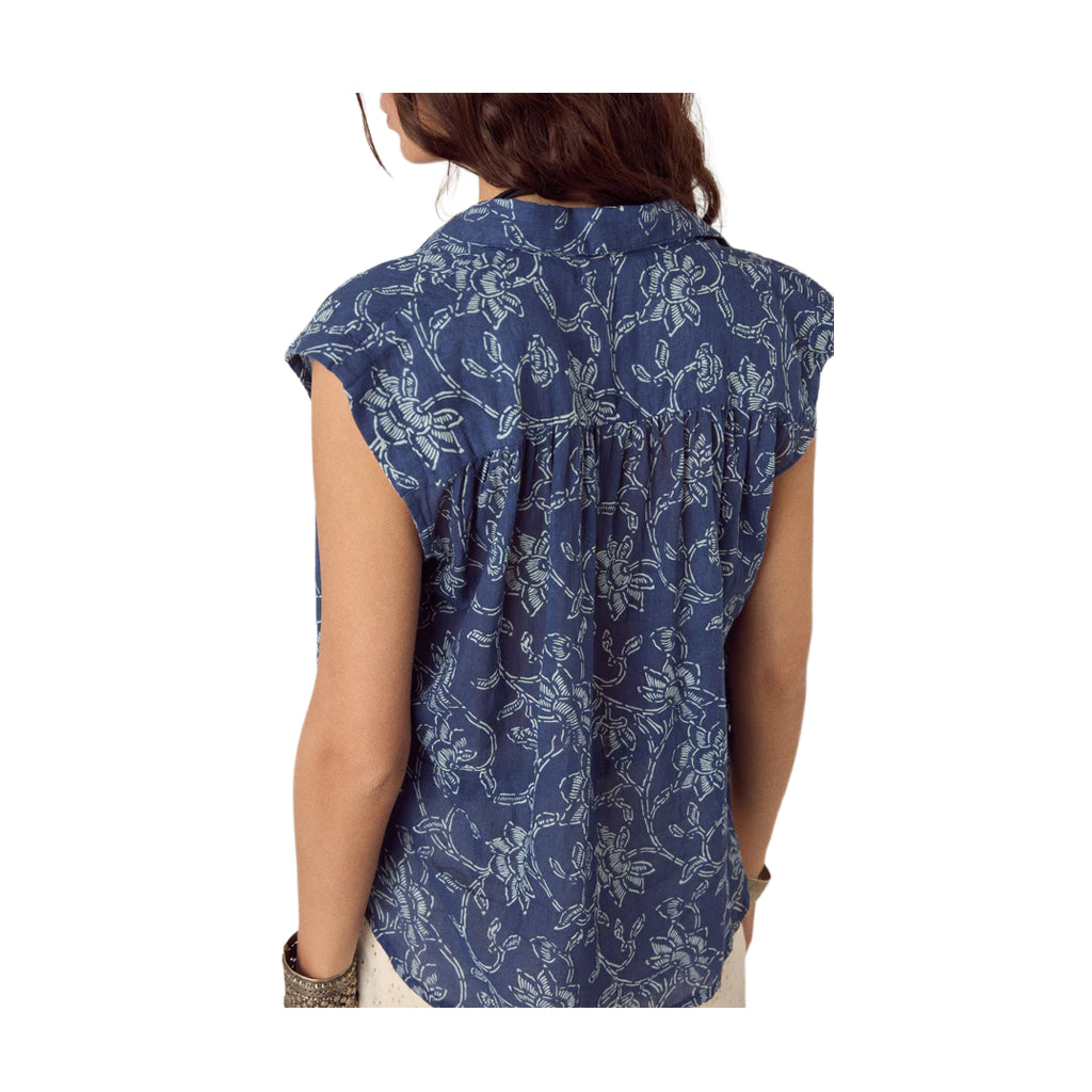 MAISON HOTEL Camicia Donna Blu Floreale Bianca Mina Cotone