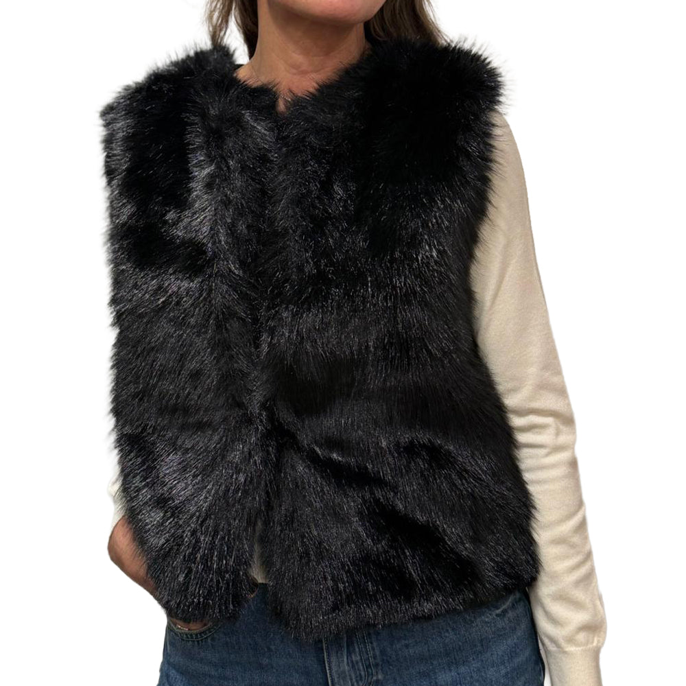 KORALLINE Gilet Eco Pelliccia 422 | Retro Maglia Elasticizzata | Chiusura a Gancetti
