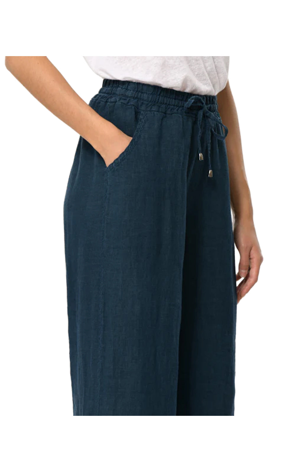 PA-BACCHIA-B LA FEE MARABOUTEE Pantalone Lino Petrolio Made Italy