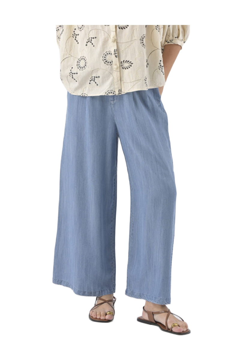 ORFEO PARIS KIRA PT 395 pantalone donna denim chiaro gamba larga