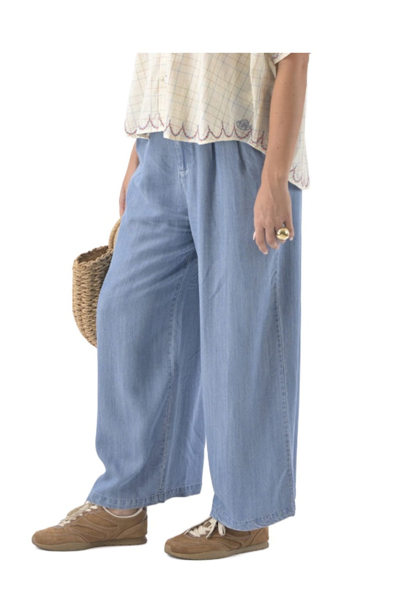 ORFEO PARIS KIRA PT 395 pantalone donna denim chiaro gamba larga