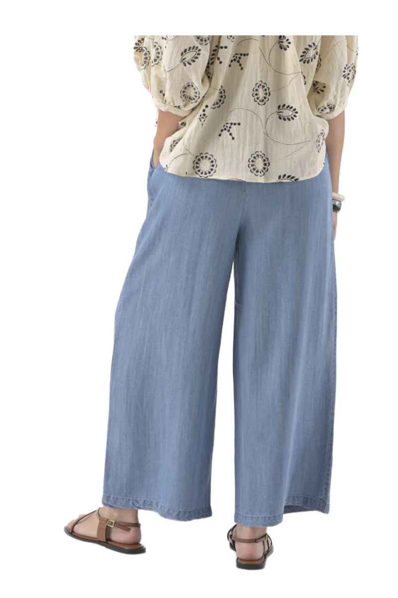 ORFEO PARIS KIRA PT 395 pantalone donna denim chiaro gamba larga