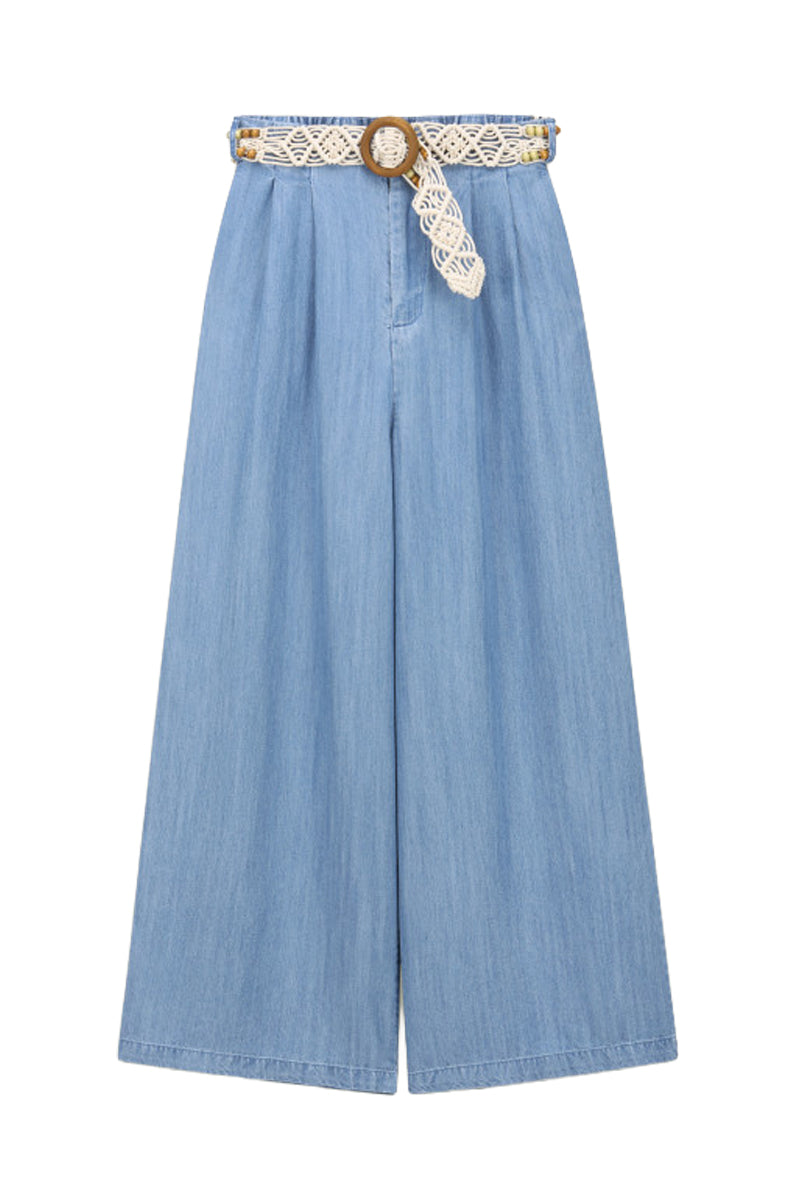 ORFEO PARIS KIRA PT 395 pantalone donna denim chiaro gamba larga