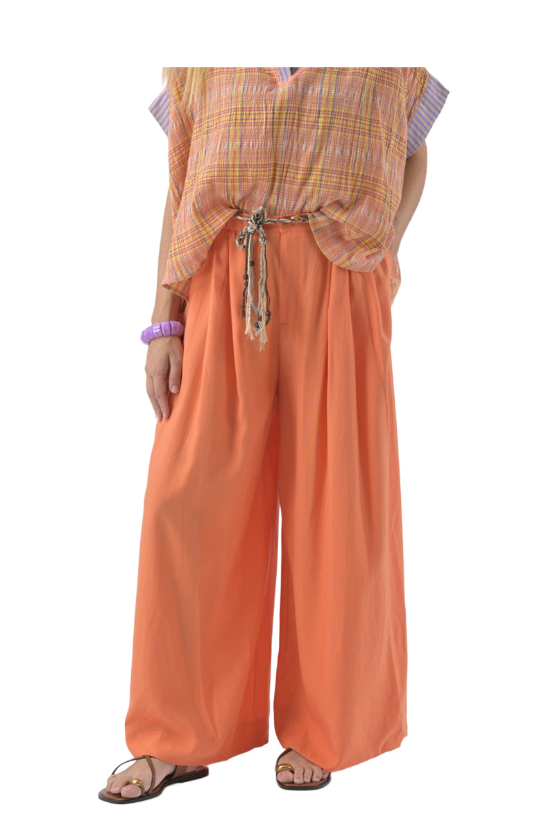 ORFEO PARIS LIOR PT393 pantalone donna palazzo tencel vita elastica