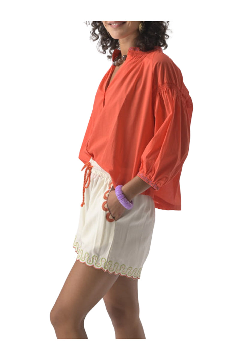 ORFEO PARIS DANIELE TW1774E blusa donna over ricamo 100% cotone