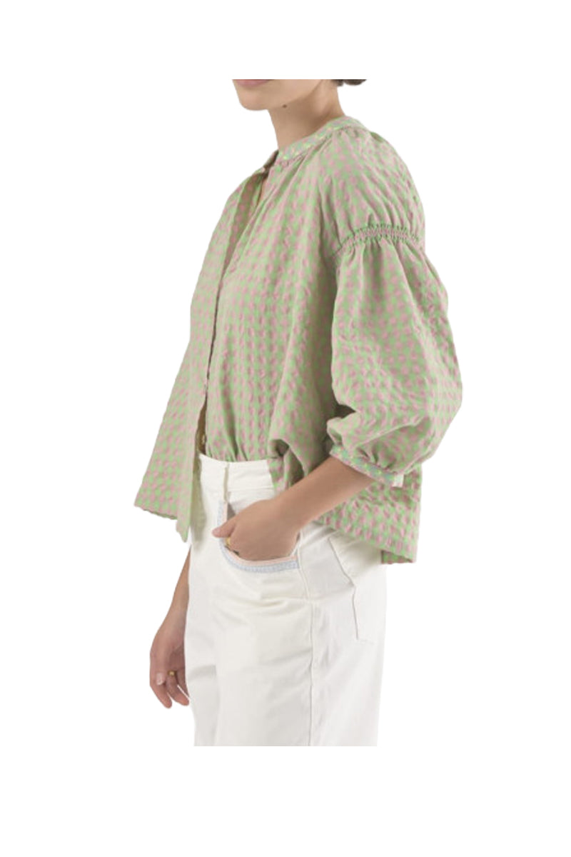 ORFEO PARIS DANIELE TW1774E blusa donna over quadri verde rosa