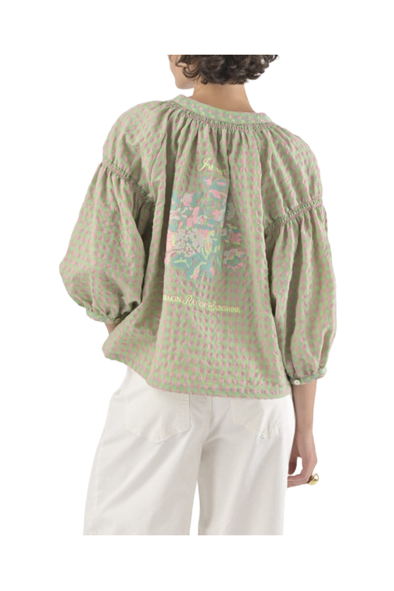 ORFEO PARIS DANIELE TW1774E blusa donna over quadri verde rosa
