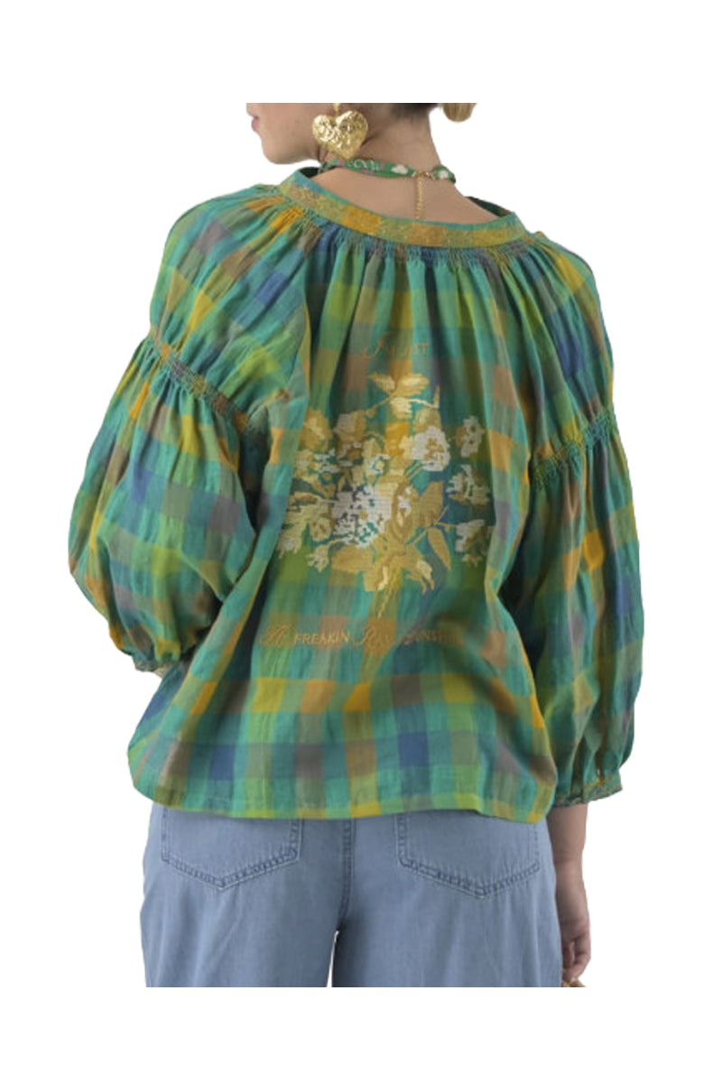 ORFEO PARIS DANIELE TW1774E blusa donna over quadri verde giallo