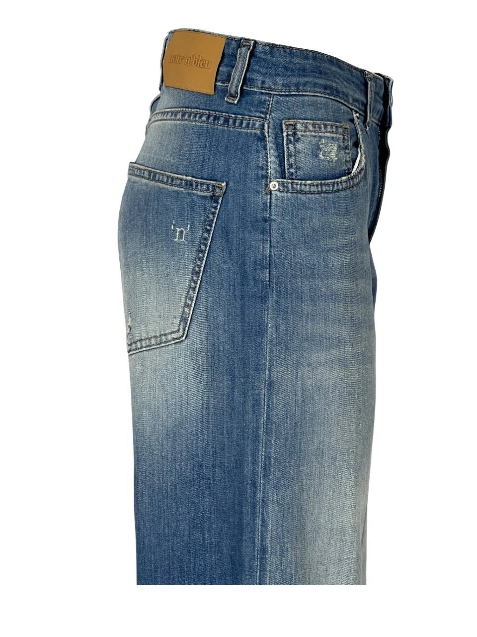 NOIR’N’BLUE Jeans Donna ARIANE-57 Palazzo Chiaro Sabbiato Rotture