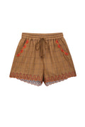 ORFEO PARIS LAURA ST113 short donna quadri marrone ricami lino