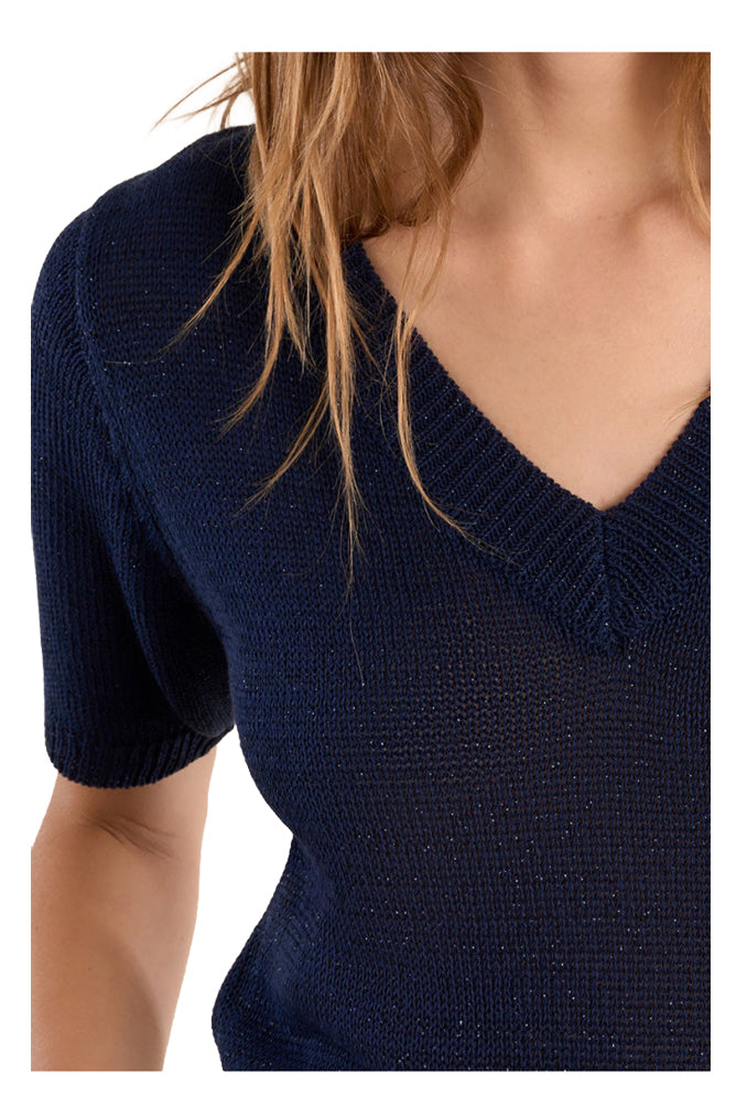 MOLLY BRACKEN LA1727EP maglia donna lurex scollo V mezza manica