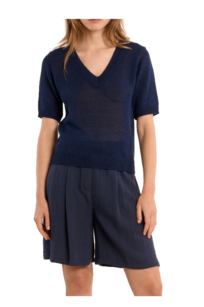 MOLLY BRACKEN LA1727EP maglia donna lurex scollo V mezza manica