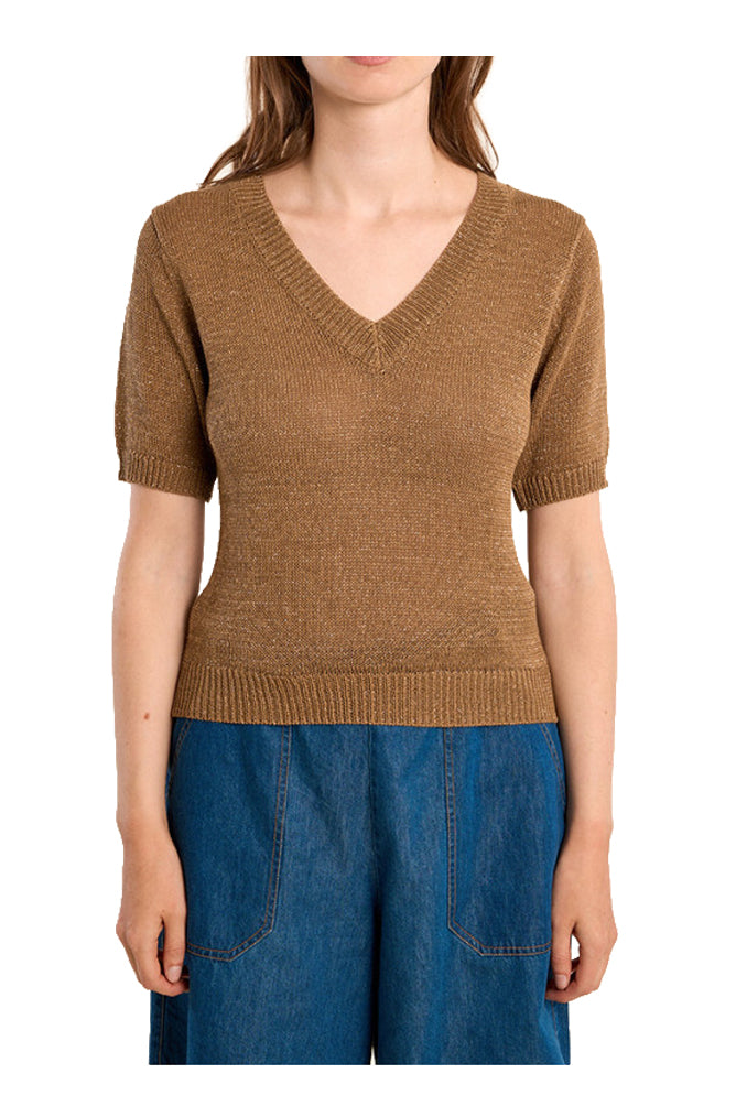 MOLLY BRACKEN LA1727EP maglia donna lurex scollo V mezza manica