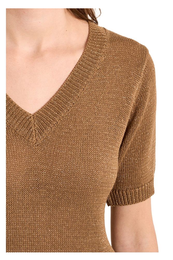 MOLLY BRACKEN LA1727EP maglia donna lurex scollo V mezza manica