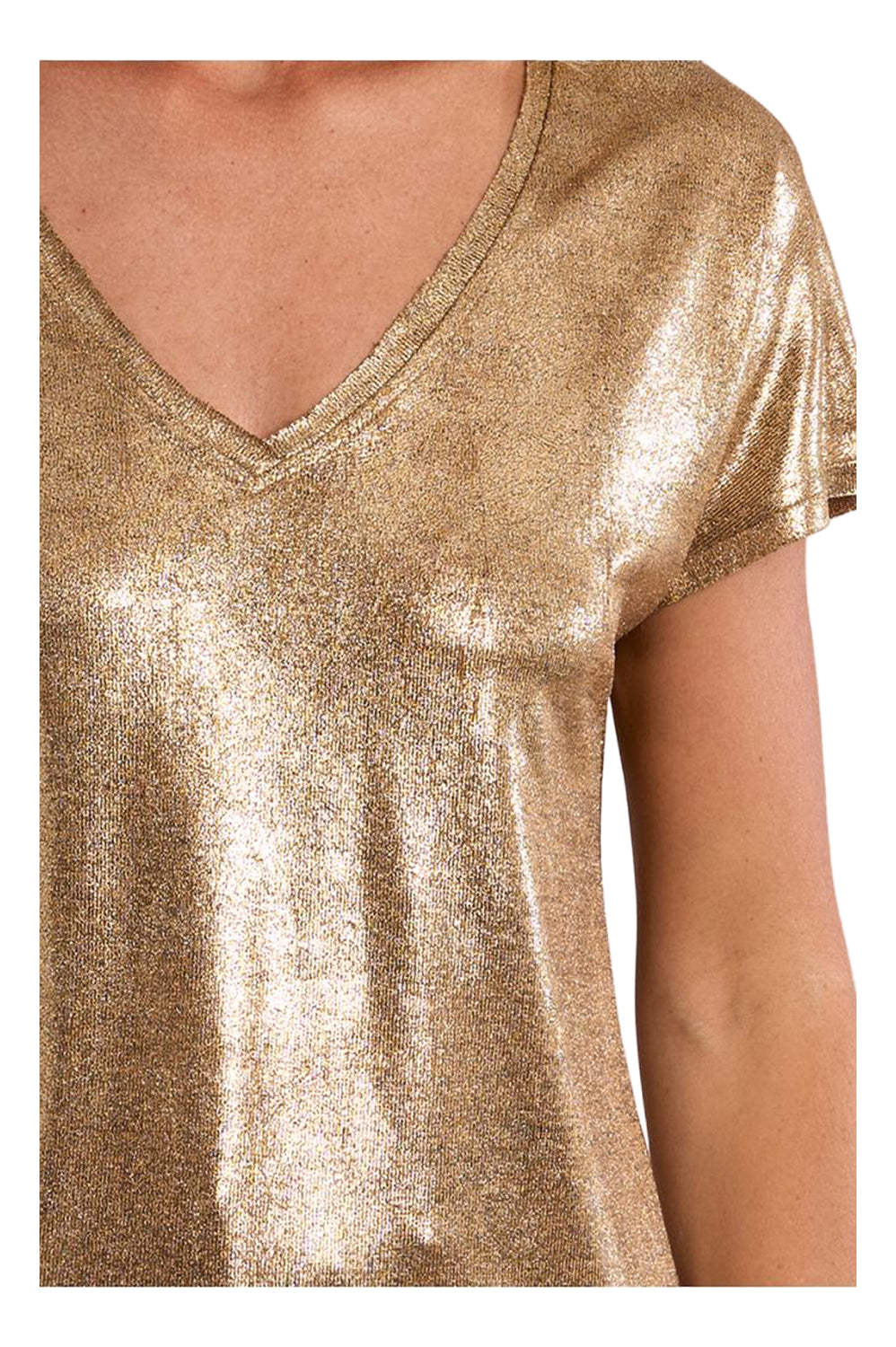MOLLY BRACKEN LAW141EP T-Shirt Donna Oro Metallico Scollo V