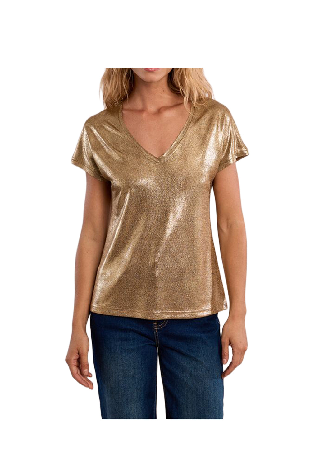 MOLLY BRACKEN LAW141EP T-Shirt Donna Oro Metallico Scollo V
