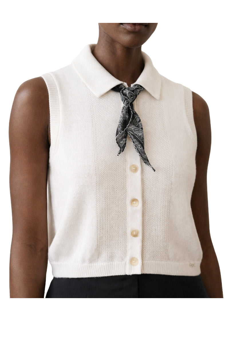 ORFEO PARIS DAVIS SWT5035 gilet donna ecrù foulard nero