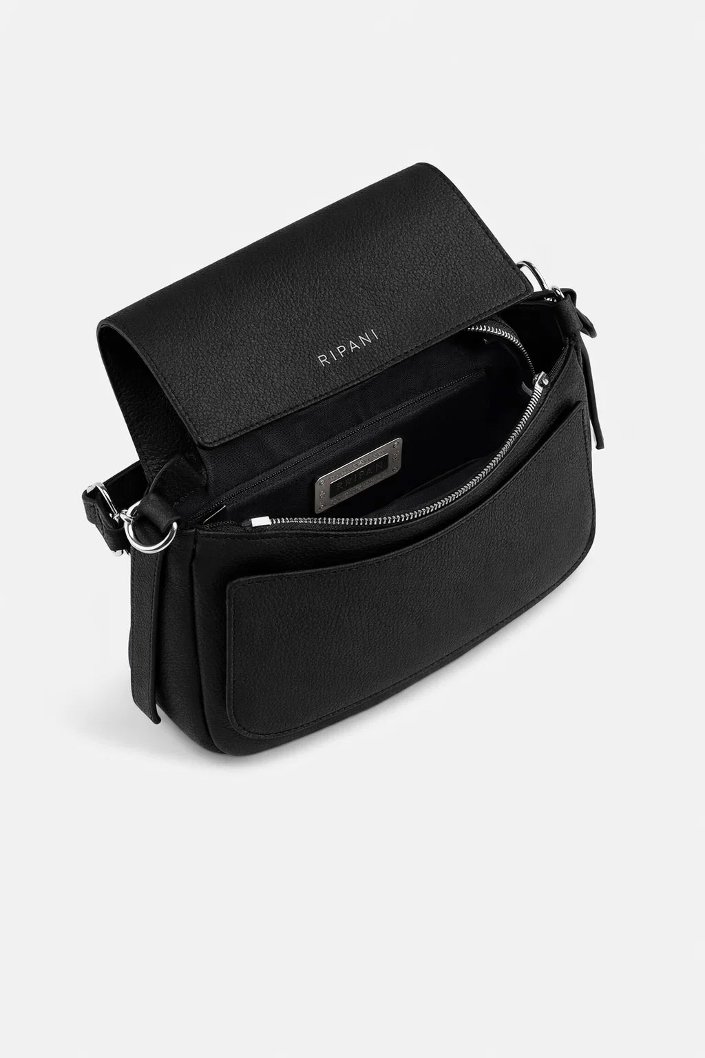 RIPANI GLORIA I742OG Borsa Donna Nera in Pelle – Patta, Zip e Tracolla Removibile
