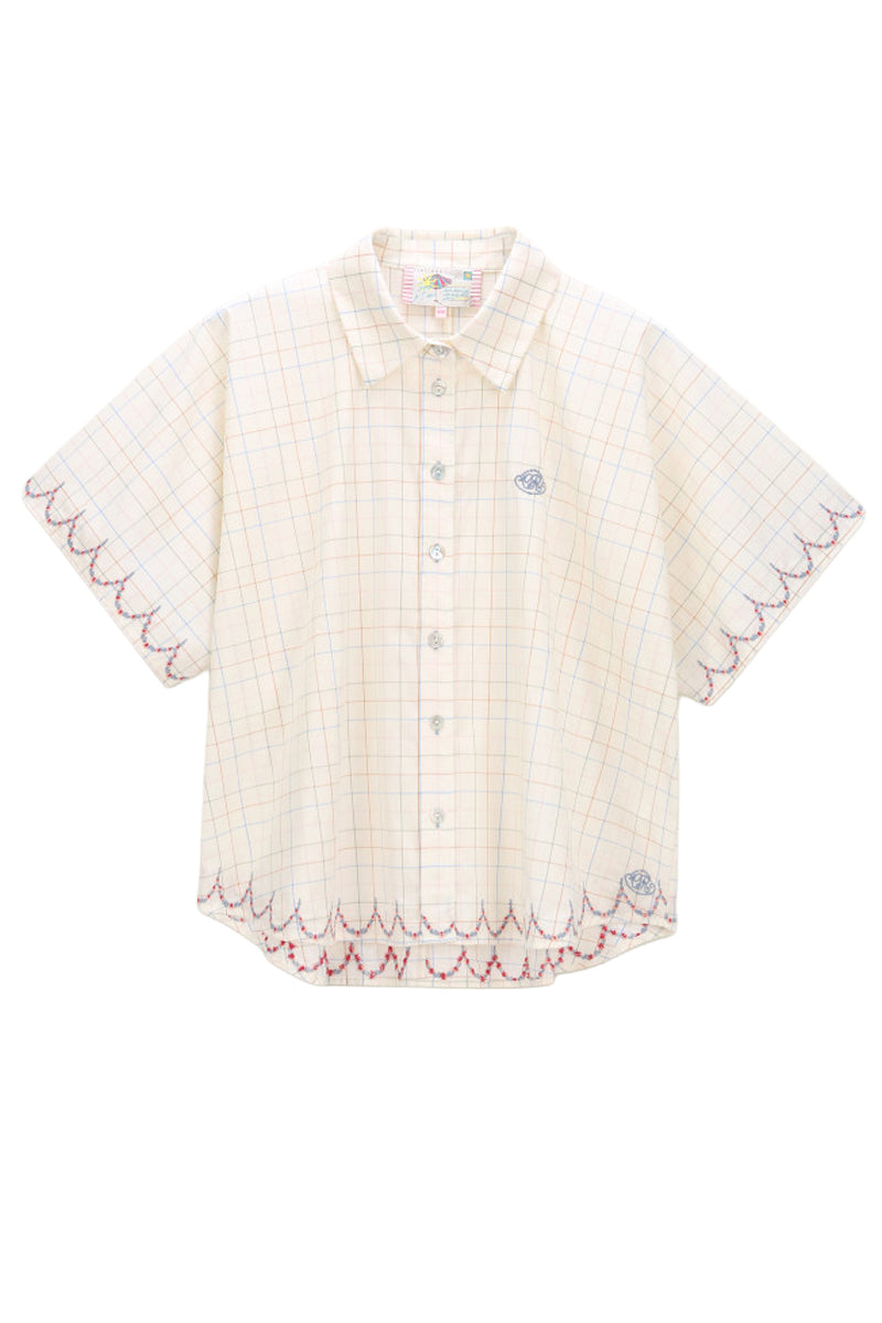 ORFEO PARIS MALONE TW1825 blusa donna over quadri ecru multicolor