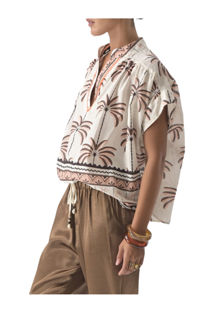 ORFEO PARIS NAH TW1753 blusa donna palme bianco beige rosa