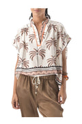 ORFEO PARIS NAH TW1753 blusa donna palme bianco beige rosa