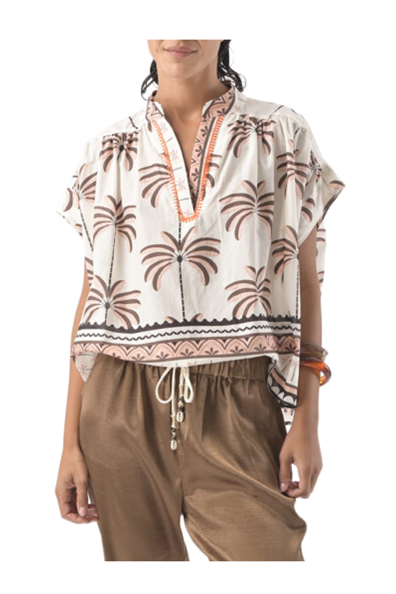 ORFEO PARIS NAH TW1753 blusa donna palme bianco beige rosa