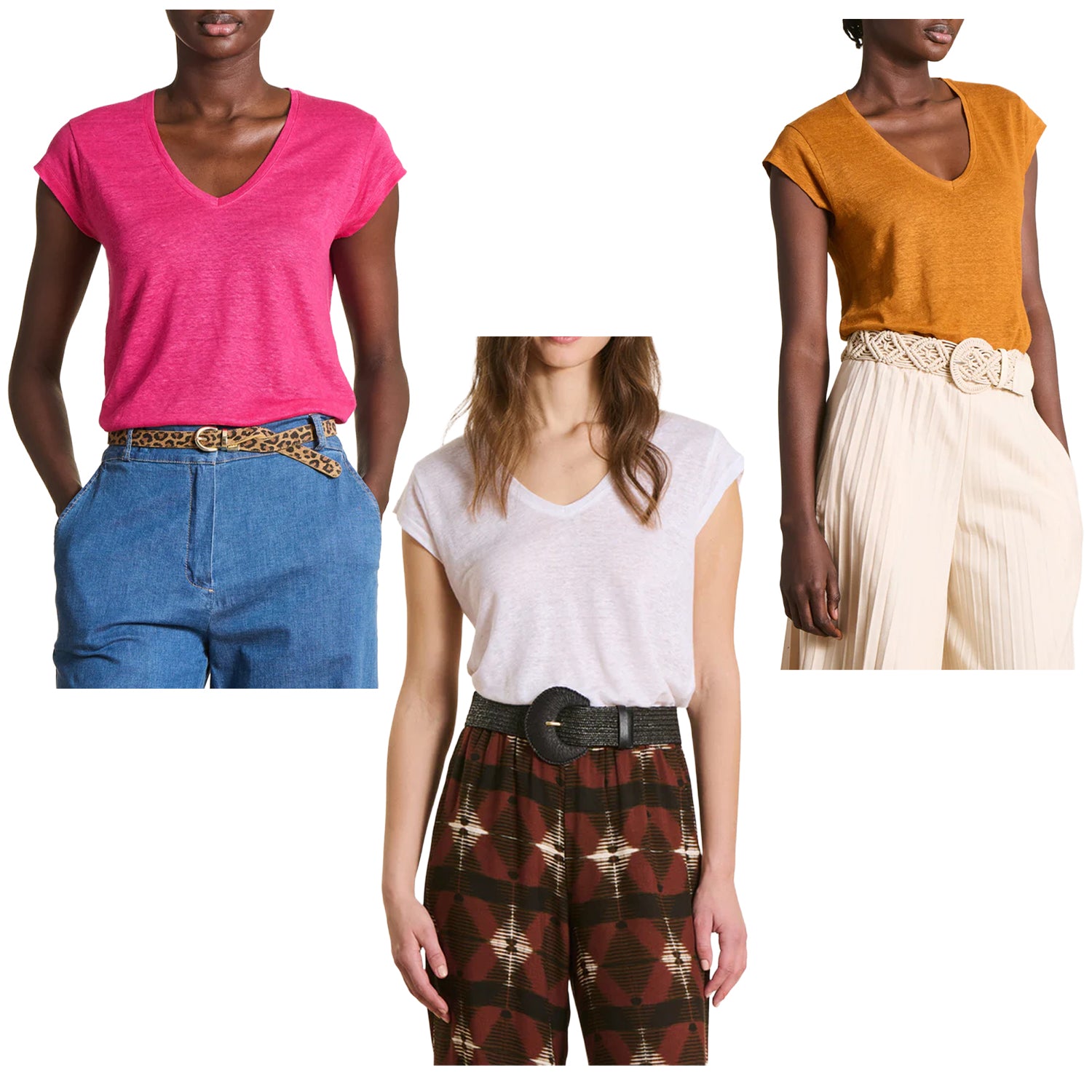 LA FEE MARABOUTEE TS-DAVIA T-Shirt Donna Lino Scollo V