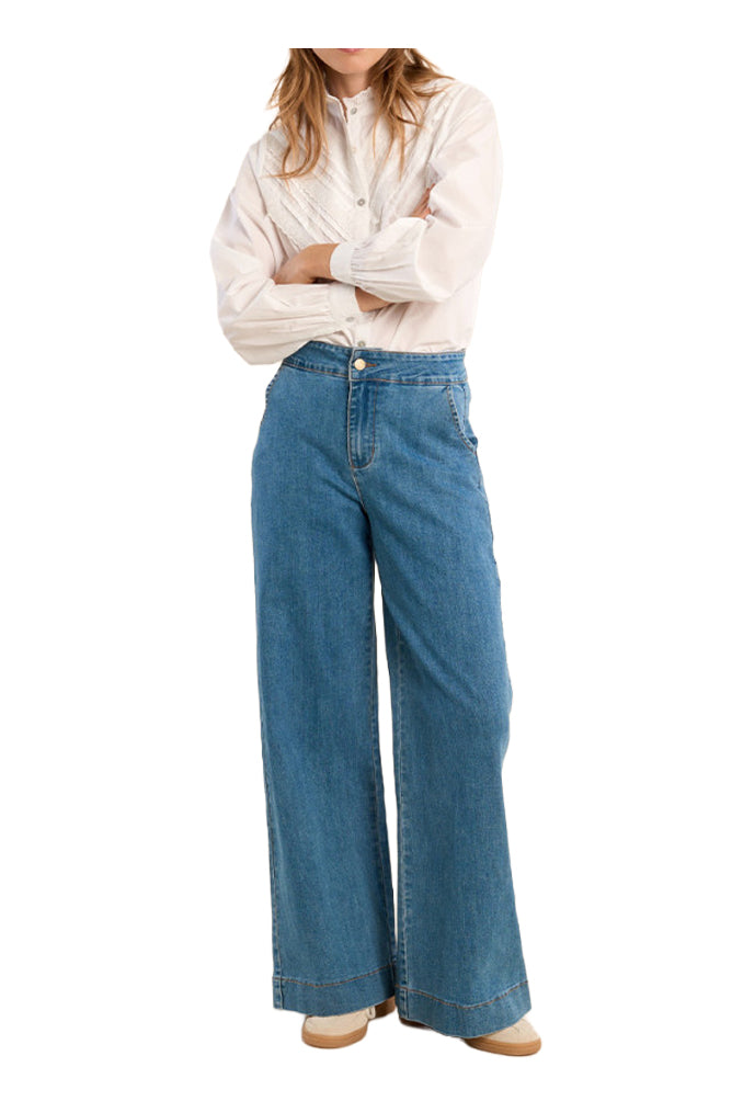 MOLLY BRACKEN E1693AEP jeans donna denim chiaro gamba larga vita alta