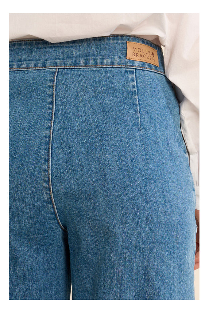 MOLLY BRACKEN E1693AEP jeans donna denim chiaro gamba larga vita alta