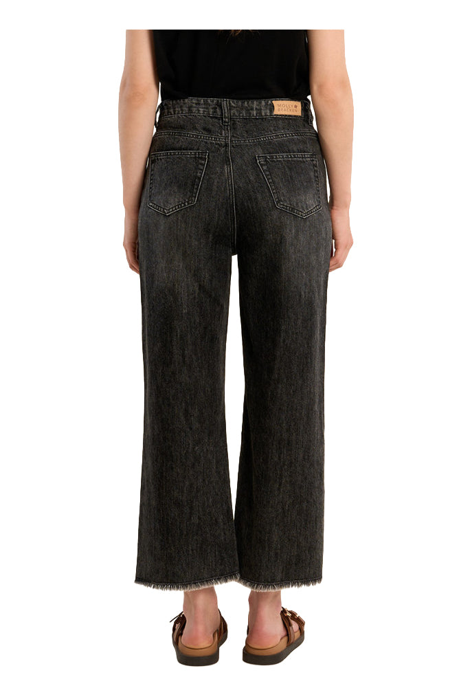 MOLLY BRACKEN E1793EP jeans donna neri cropped larghi sfrangiati
