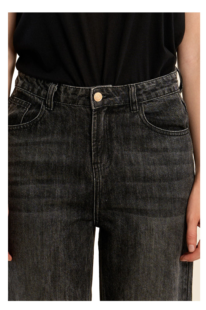 MOLLY BRACKEN E1793EP jeans donna neri cropped larghi sfrangiati